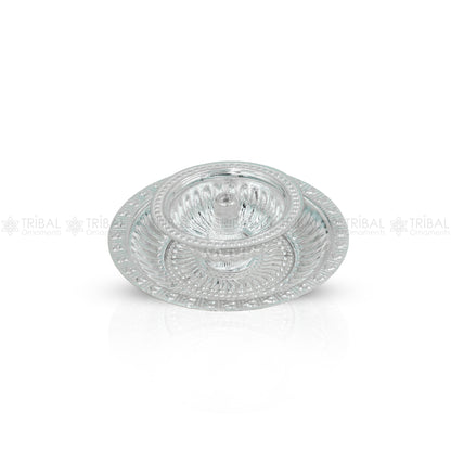 925 fine sterling silver chitai work kandrai work design oil lamp, silver Deepak, silver temple article, puja utensils art su1326 - TRIBAL ORNAMENTS
