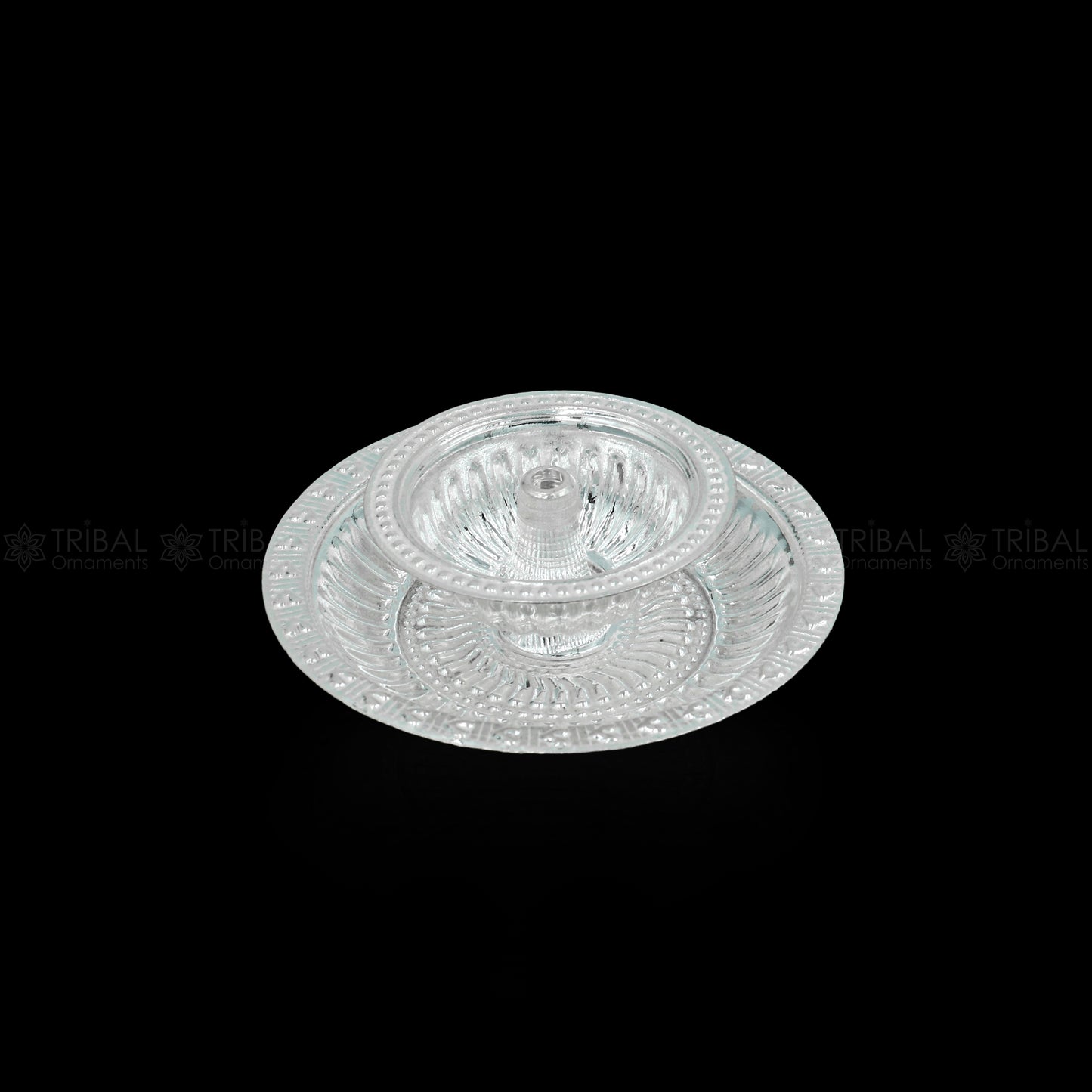 925 fine sterling silver chitai work kandrai work design oil lamp, silver Deepak, silver temple article, puja utensils art su1326 - TRIBAL ORNAMENTS