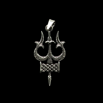 925 silver Shiva idol pendant in trident shape, handmade tribal jewelry, stylish design for daily wear or gifting.