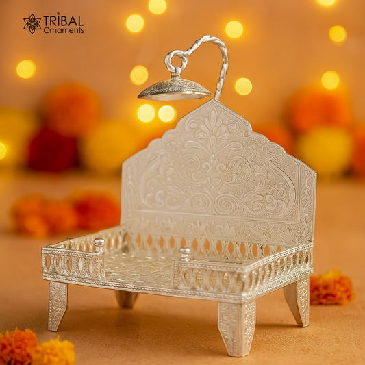 925 pure sterling silver handcrafted Singhasan, idol krishna Bal Gopala Throne, God statue's Palna chair, temple art puja article su424 - TRIBAL ORNAMENTS