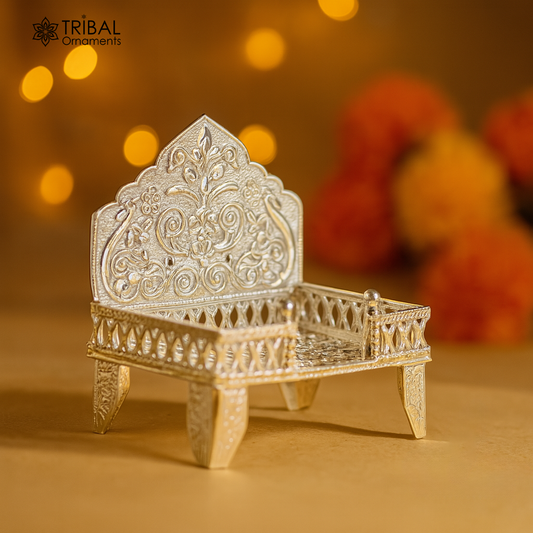 925 pure sterling silver handcrafted Singhasan,idols and goddess Throne, God statue Palna chair, temple art laddu gopal puja article su1015 - TRIBAL ORNAMENTS