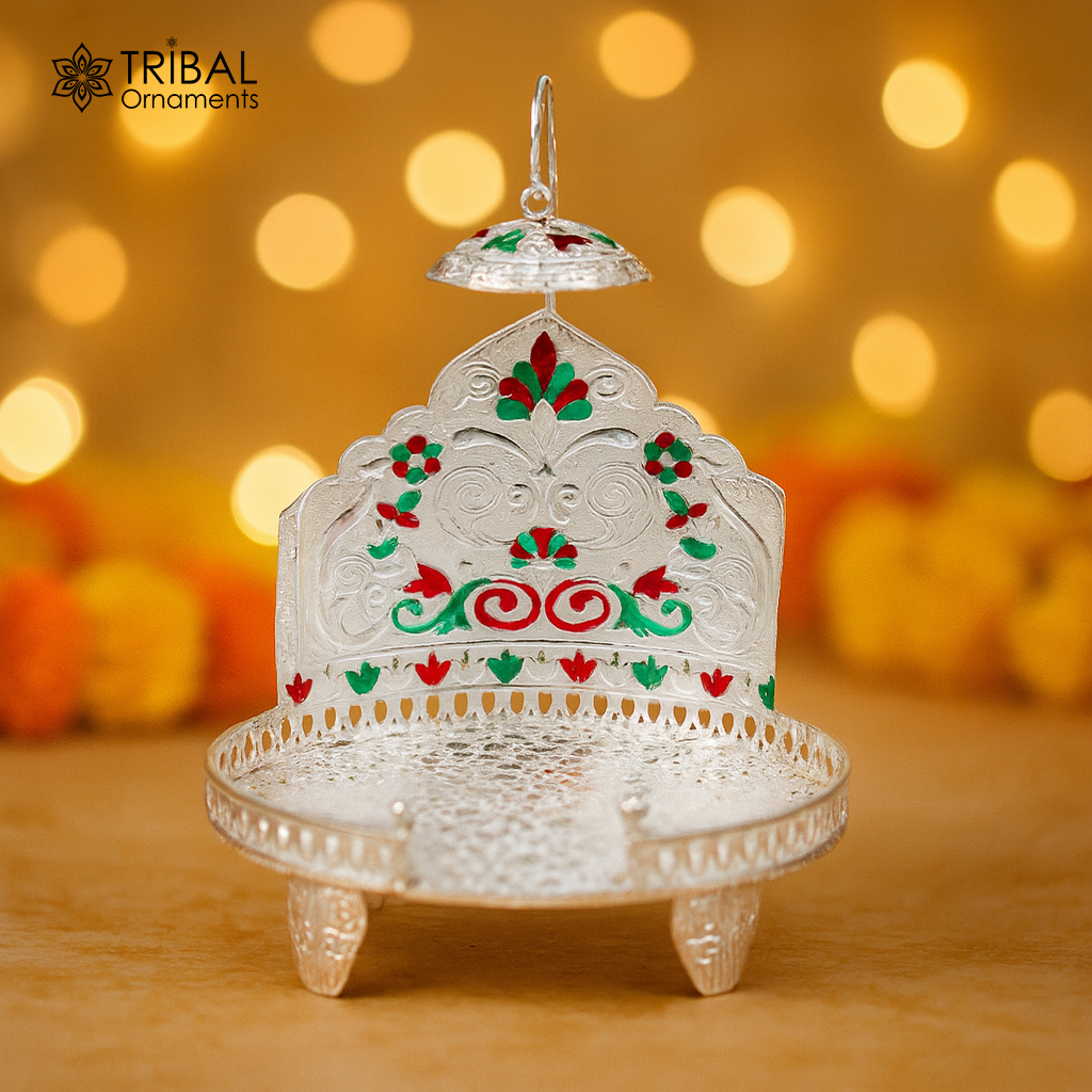 925 pure sterling silver Handmade Divine Singhasan, idol krishna Bal Gopala throne, god statue's stand chair, temple art puja article su854 - TRIBAL ORNAMENTS