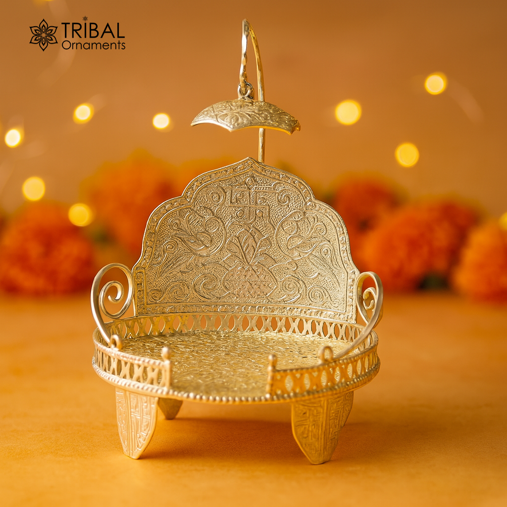 925 pure sterling silver Singhasan, divine silver throne, god statue's stand chair Singhasan, temple art puja Aasan chouki article su981 - TRIBAL ORNAMENTS