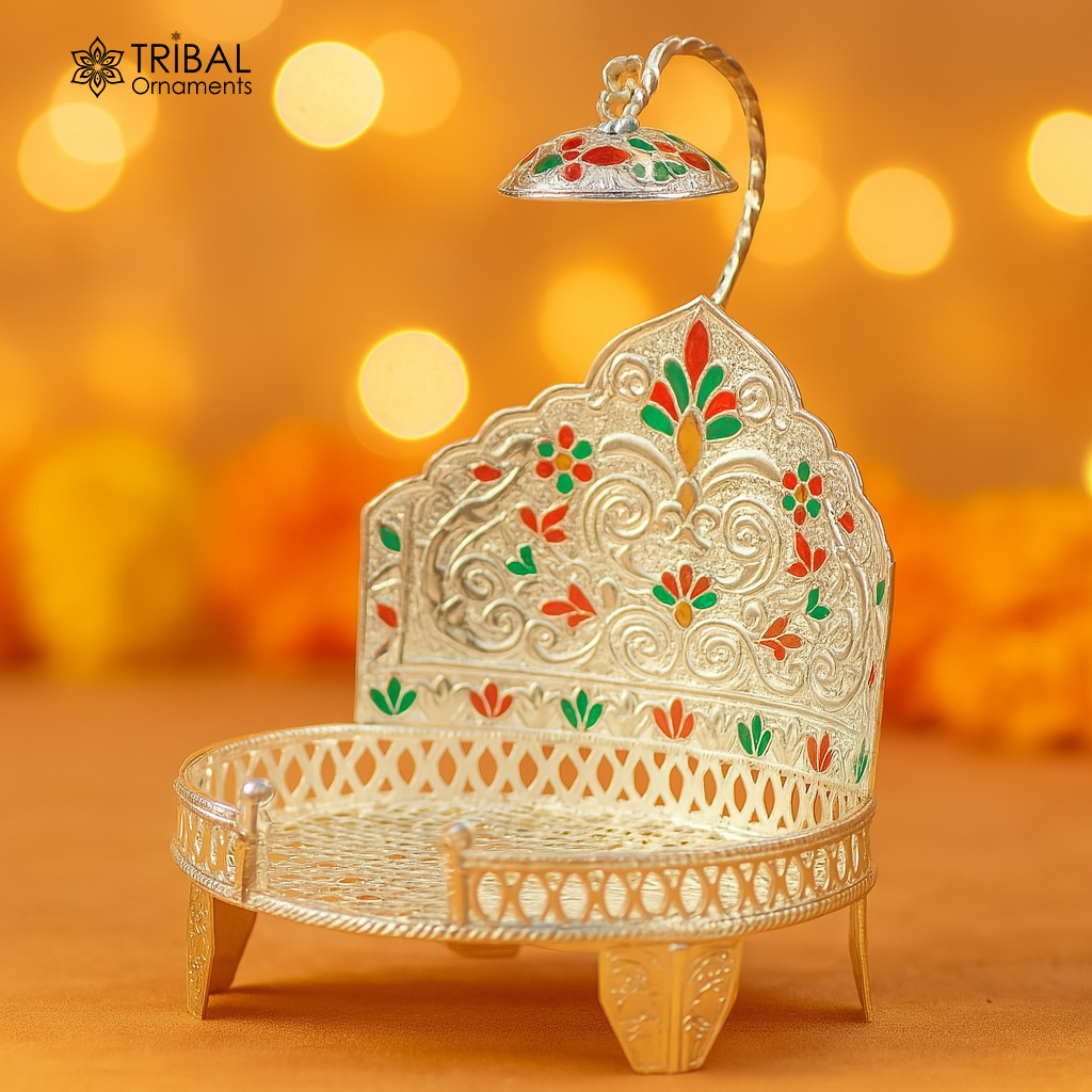 925 pure sterling silver sinhasan, God throne, god statue's stand chair Singhasan, temple art puja Aasan chouki article su564 - TRIBAL ORNAMENTS