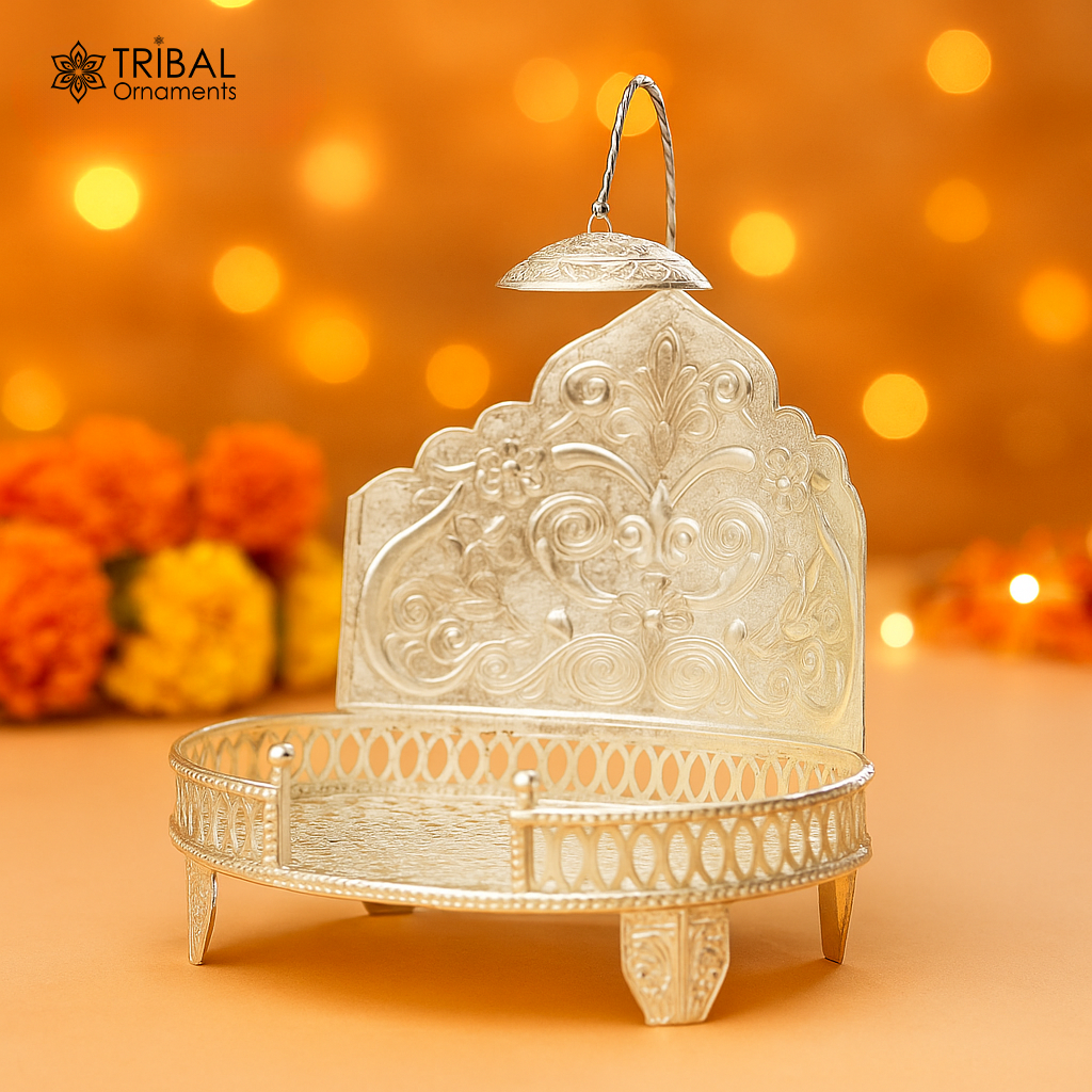 925 pure sterling silver vintage design Singhasan, idol Krishna, Ganesh throne, god statue's stand chair, temple puja article India su472 - TRIBAL ORNAMENTS