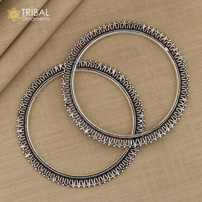 925 silver vintage antique stylish waved beaded bangle bracelet, oxidized silver wedding brides made customized bangles nba201 - TRIBAL ORNAMENTS
