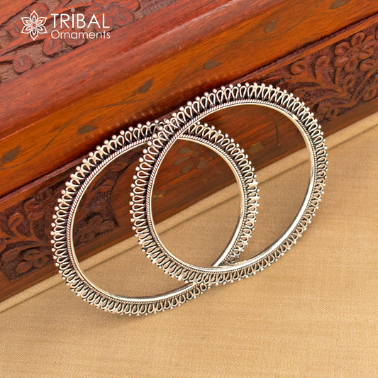 925 silver vintage antique stylish waved beaded bangle bracelet, oxidized silver wedding brides made customized bangles nba201 - TRIBAL ORNAMENTS