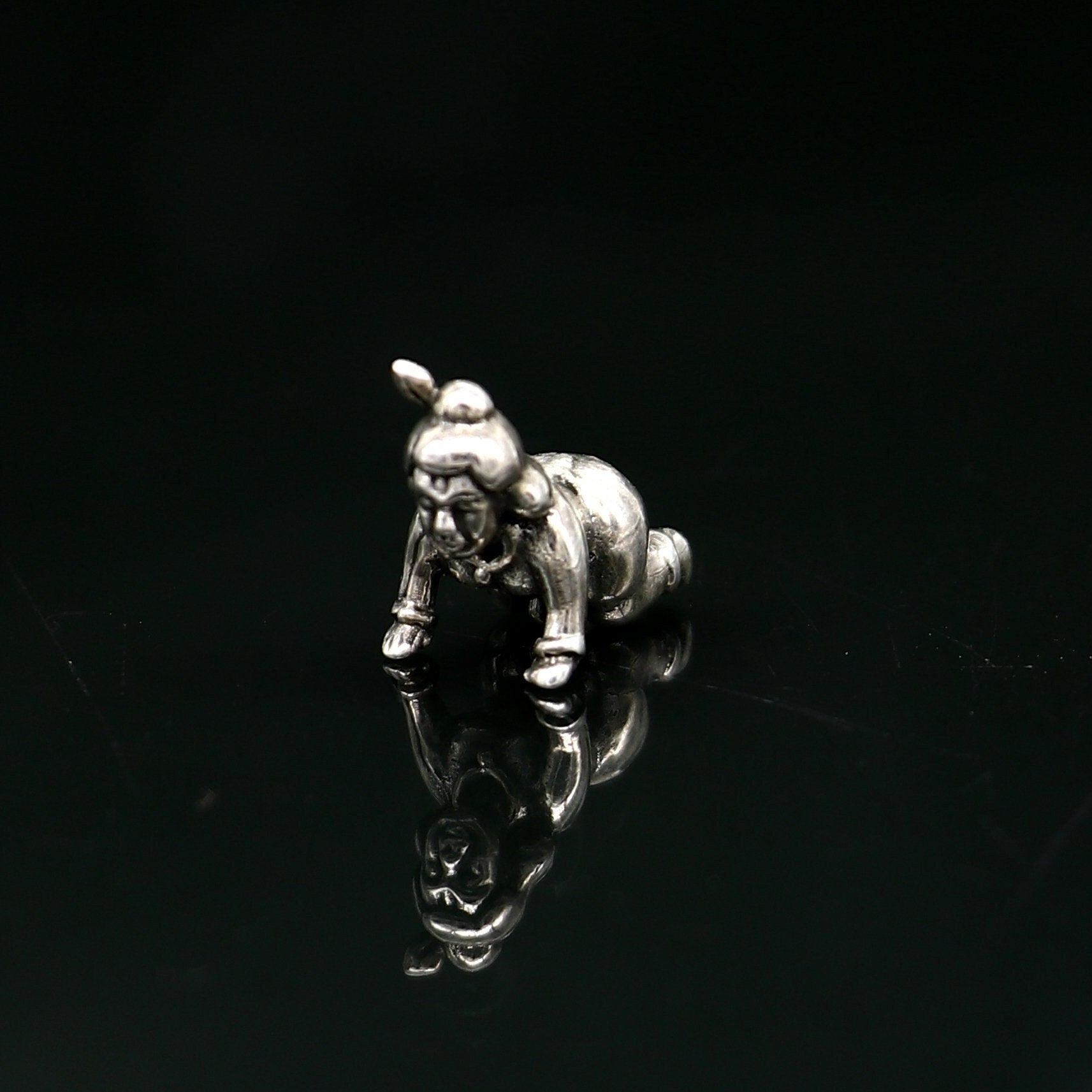 925 Solid silver handmade idol little Radha Rani,crawling Krishna small statue home temple puja article art40 - TRIBAL ORNAMENTS