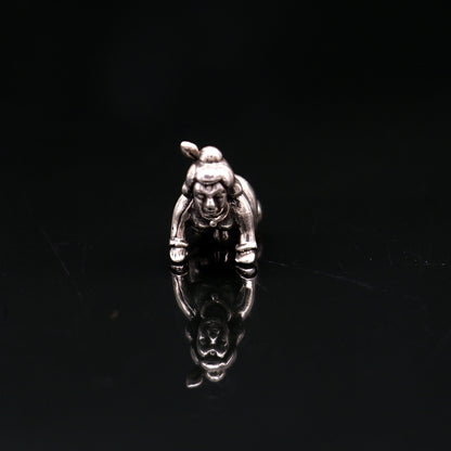 925 silver handmade Little Krishna idol, crawling baby statue for home temple puja, crafted by TRIBAL ORNAMENTS.