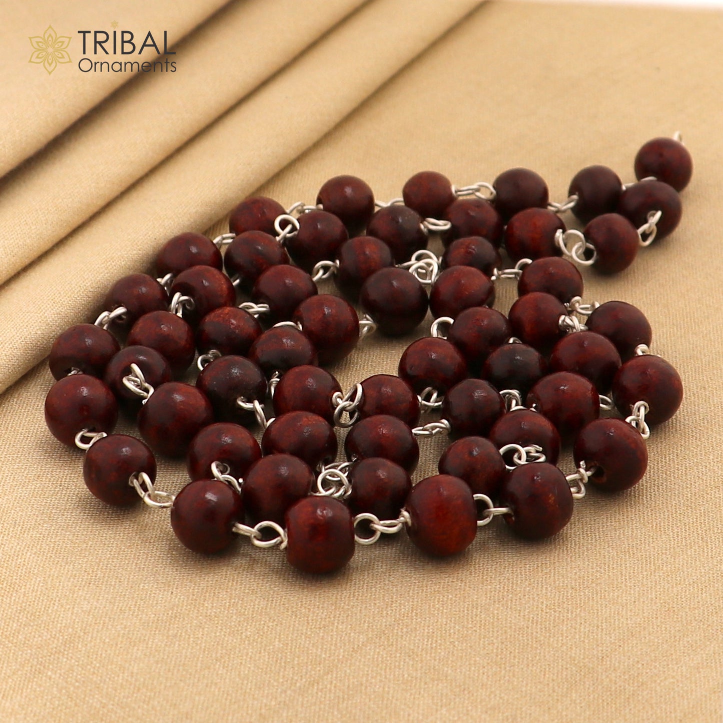 925 Solid silver red Sandal wood beads jaap mala handcrafted 54 beads jaap mala necklace chain use for medical india jewelry ch26 - TRIBAL ORNAMENTS