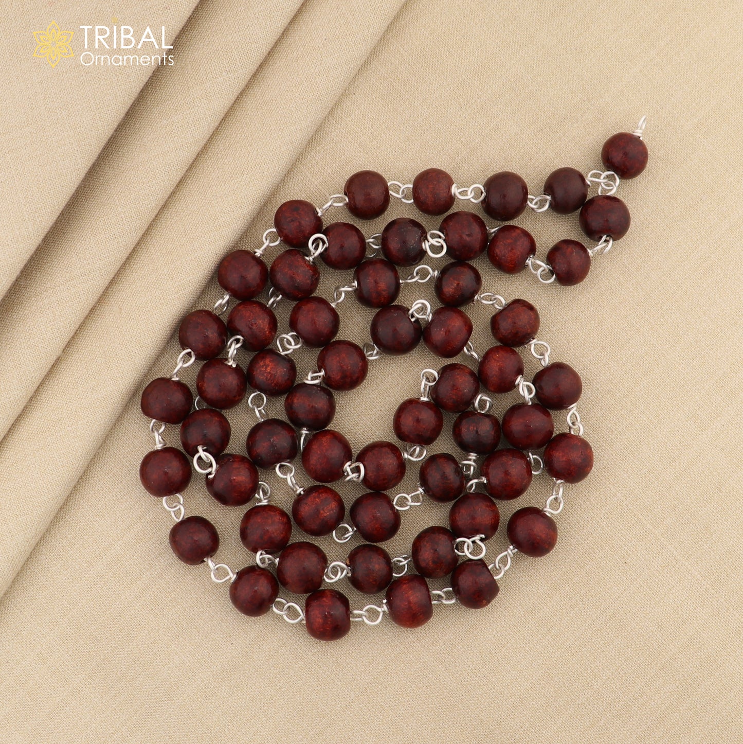 925 Solid silver red Sandal wood beads jaap mala handcrafted 54 beads jaap mala necklace chain use for medical india jewelry ch26 - TRIBAL ORNAMENTS