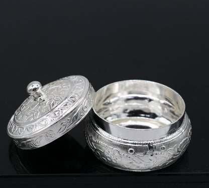 Vintage-style 925 solid silver utensils jewelry box with floral detailing, crafted by TRIBAL ORNAMENTS for storing small treasures.