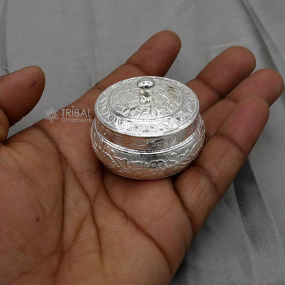 Vintage style 925 solid silver utensils jewelry box with floral design, crafted by TRIBAL ORNAMENTS.