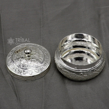 Vintage-style 925 solid silver utensils jewelry trinket box with floral detailing, crafted by Tribal Ornaments.