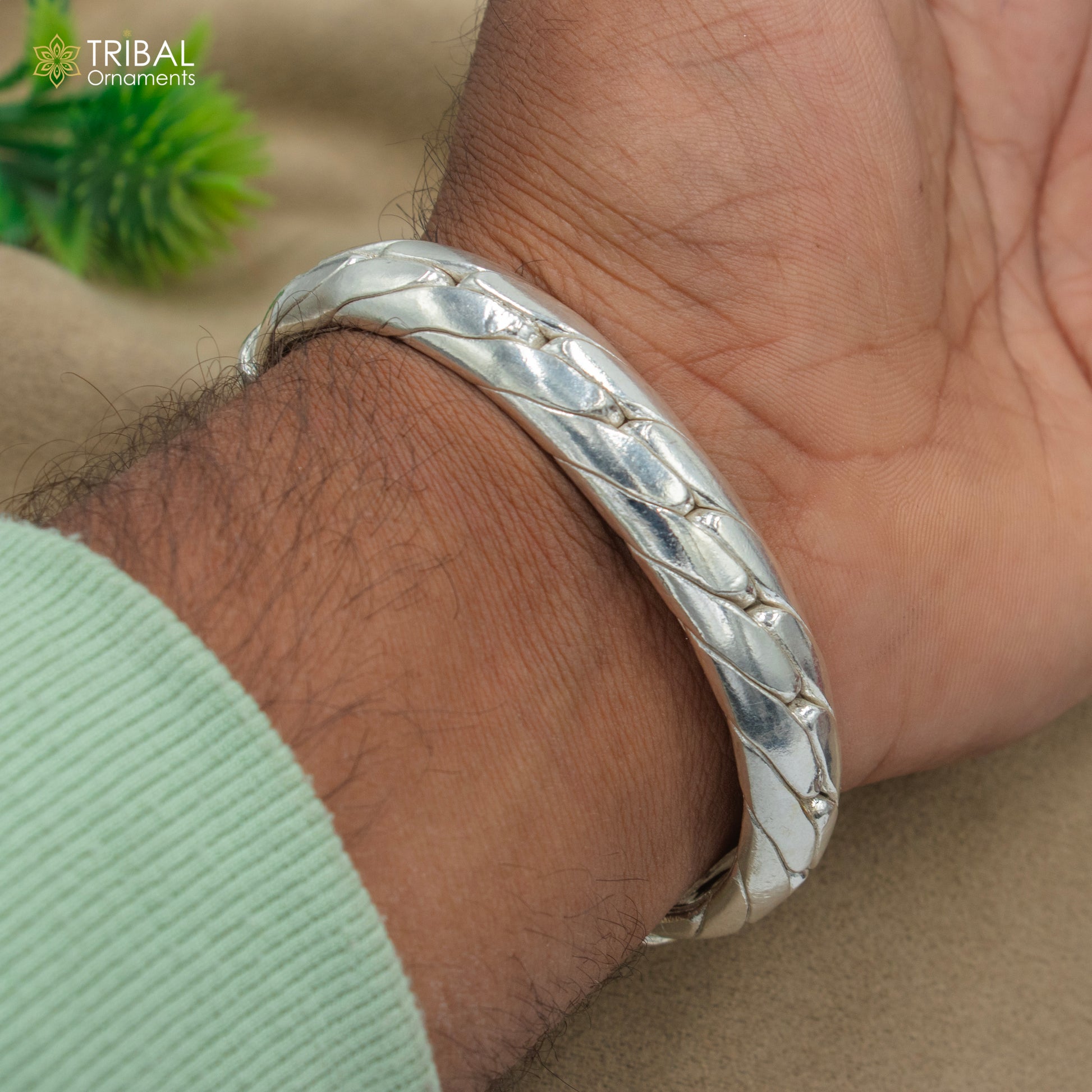925 Solid Sterling silver heavy bangle bracelet kada men's jewelry nsk901 - TRIBAL ORNAMENTS