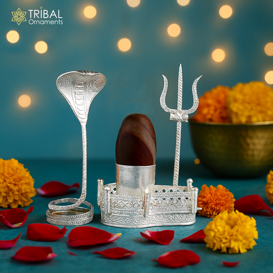 925 solid sterling silver lord shiva Mahakal lingam stand/jalheri, use for put/hold shiva lingam in home temple, handmade article su334 - TRIBAL ORNAMENTS