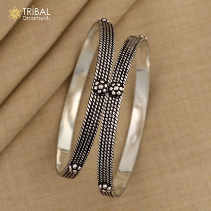 Sterling silver customized bangle bracelet by Tribal Ornaments with intricate designer work, ideal for brides and special gifting.