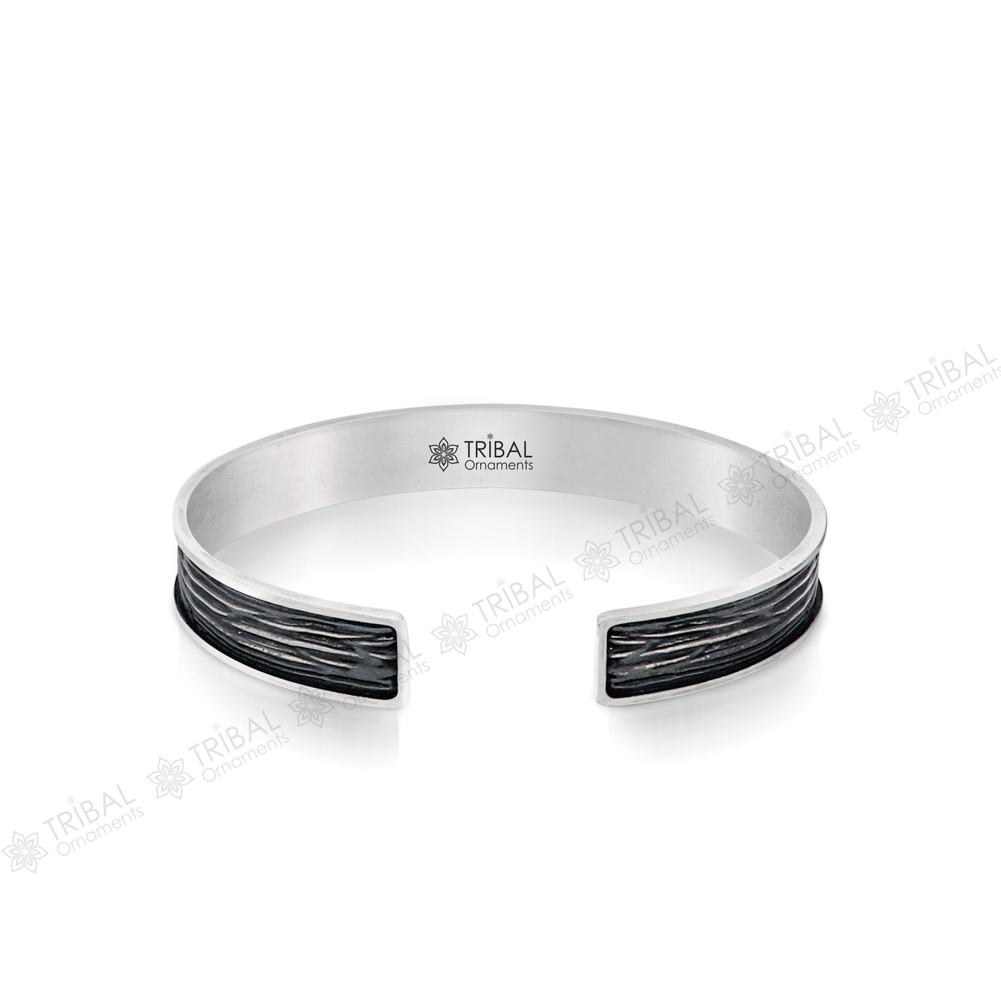 925 sterling handcrafted silver 'OM / AUM SAI RAM' mantra adjustable cuff kada unisex divine fashionable jewelry india CUFF236 - TRIBAL ORNAMENTS