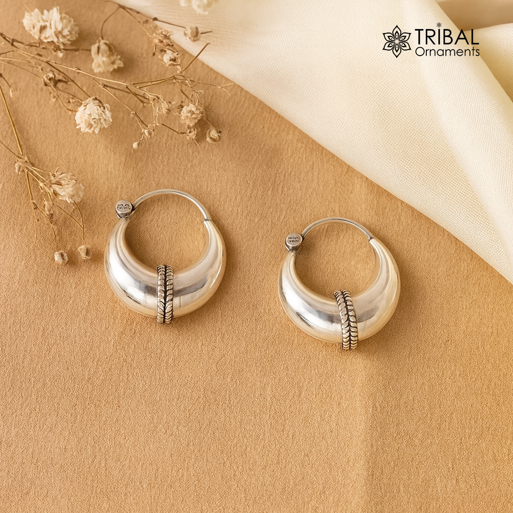 925 sterling Handmade silver jewelry, fabulous vintage stylish customized hoops earrings bali tribal ethnic personalized jewelry ske16 - TRIBAL ORNAMENTS