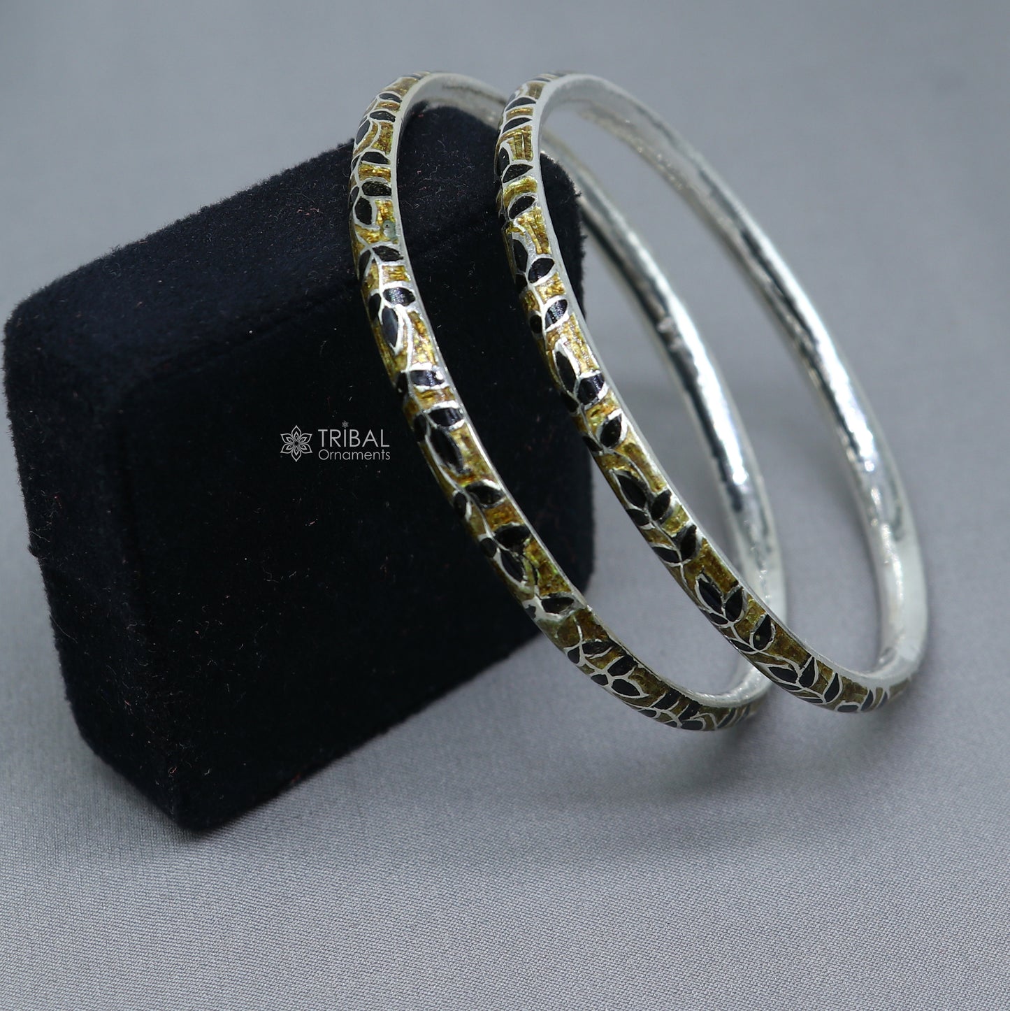 925 sterling silver Meenakari work designer bangle bracelet by TRIBAL ORNAMENTS, featuring intricate colorful patterns for bridal jewelry.