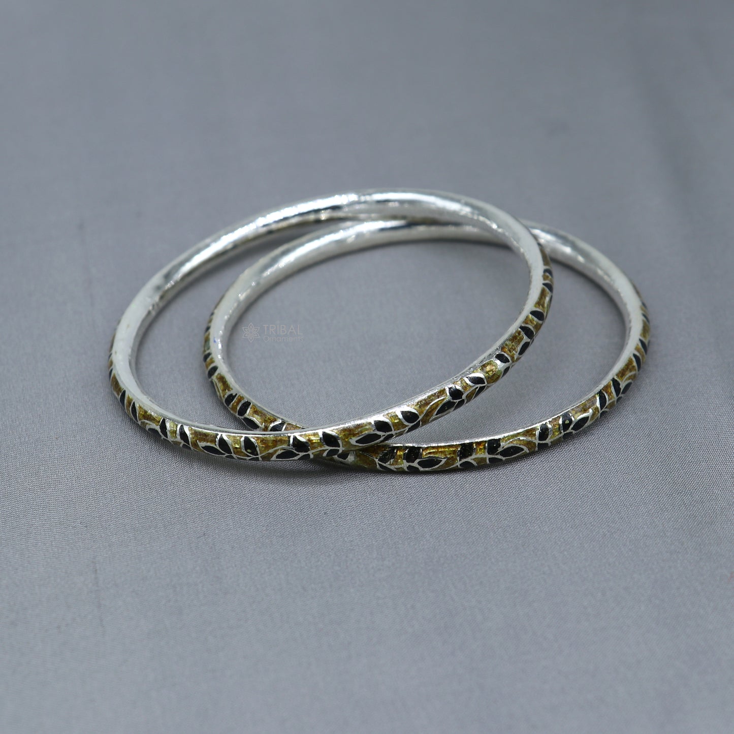 925 sterling silver meenakari work designer bangle bracelet with intricate patterns, ideal for gifting or bridal jewelry by TRIBAL ORNAMENTS.
