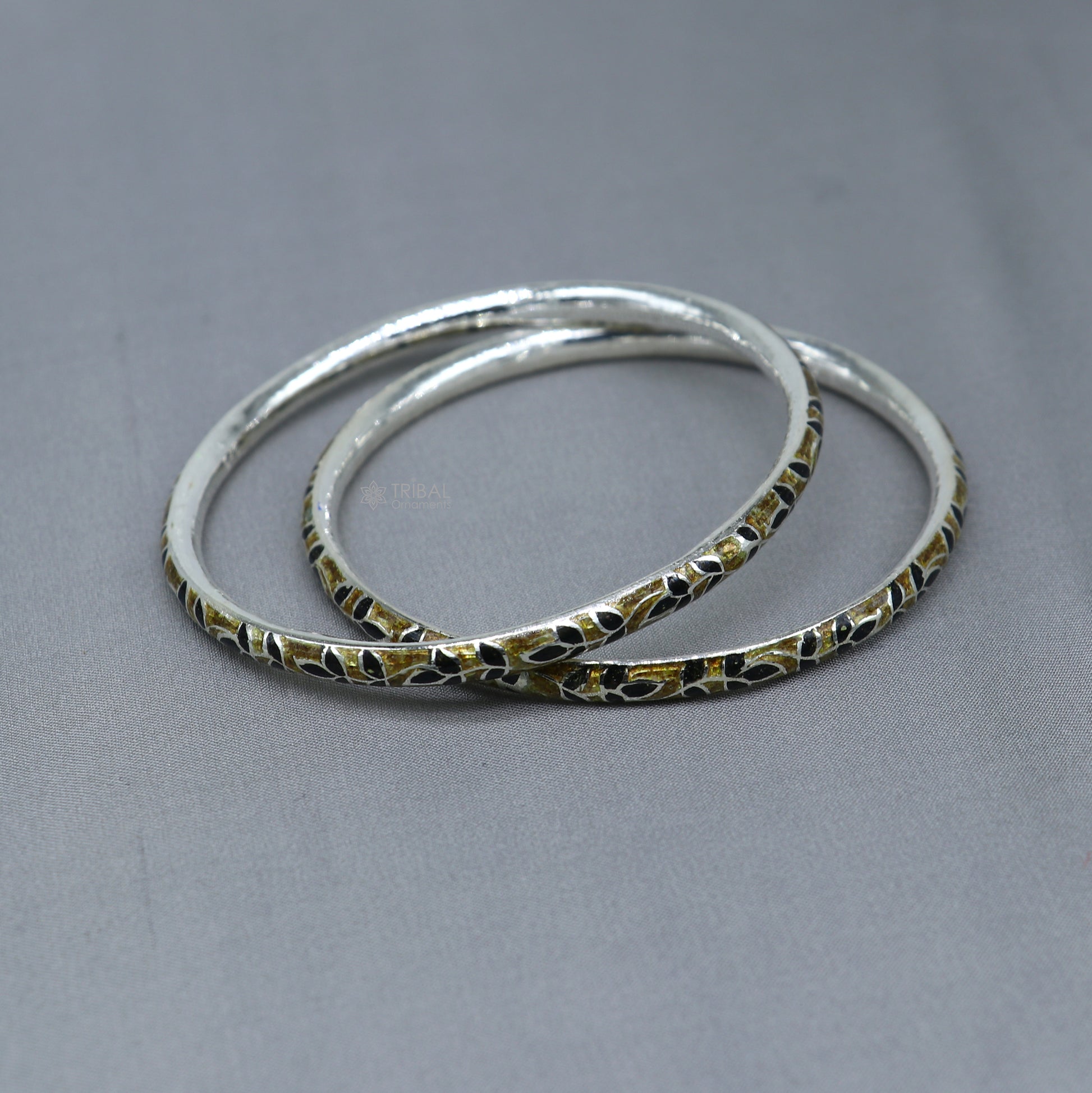 925 sterling silver meenakari work designer bangle bracelet with intricate patterns, ideal for gifting or bridal jewelry by TRIBAL ORNAMENTS.