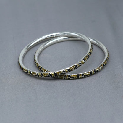 925 sterling silver meenakari work designer bangle bracelet with intricate patterns, ideal for gifting or bridal jewelry by TRIBAL ORNAMENTS.