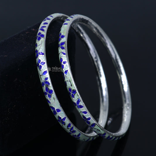 925 sterling meenakari  work designer bangle bracelet pure silver gifting jewelry, brides made bangles ba430 - TRIBAL ORNAMENTS