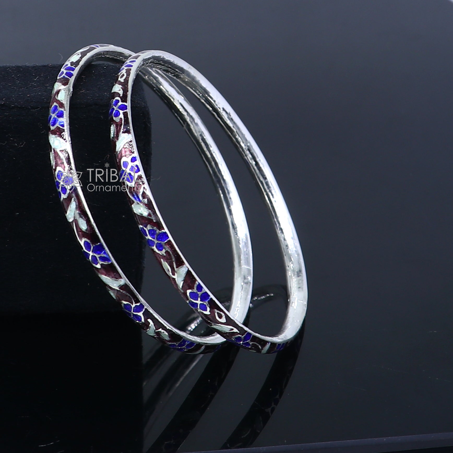 925 sterling silver bangle bracelet featuring intricate meenakari work, designer jewelry perfect for brides and gifting.
