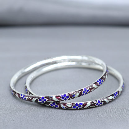 925 sterling silver Meenakari work designer bangle bracelet with intricate patterns, perfect for gifting or brides from Tribal Ornaments.