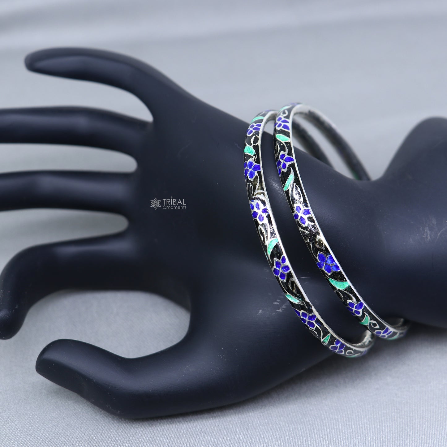 925 sterling silver bangle bracelet with intricate meenakari work, designer jewelry by TRIBAL ORNAMENTS for brides and gifting.