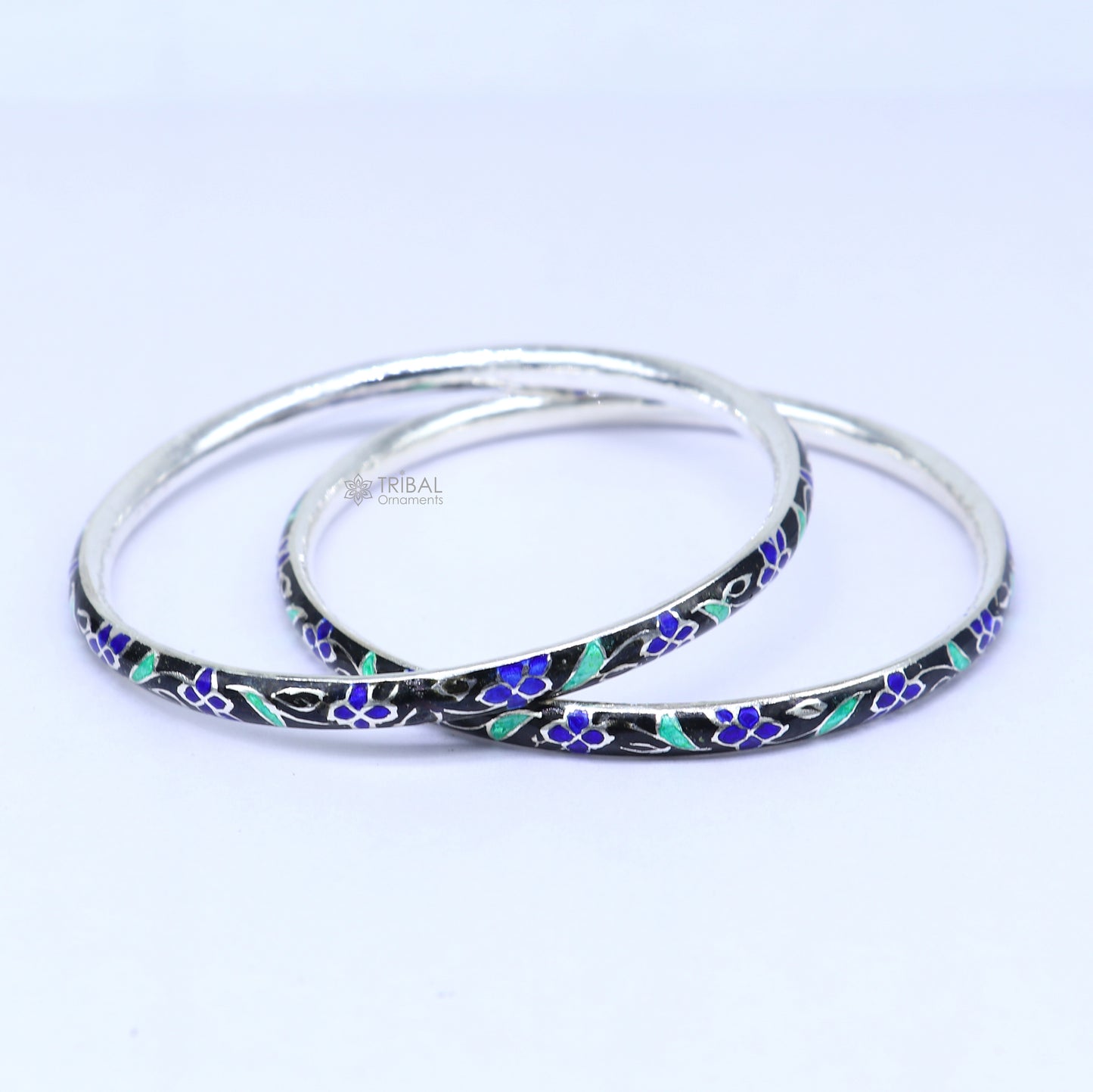 925 sterling silver bangle bracelet with colorful meenakari work, designer jewelry for brides from TRIBAL ORNAMENTS.