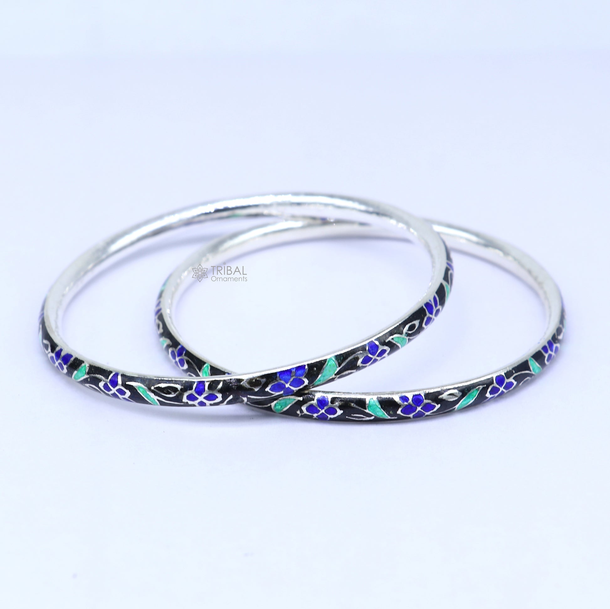 925 sterling silver bangle bracelet with colorful meenakari work, designer jewelry for brides from TRIBAL ORNAMENTS.