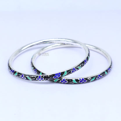 925 sterling silver bangle bracelet with colorful meenakari work, designer jewelry for brides from TRIBAL ORNAMENTS.