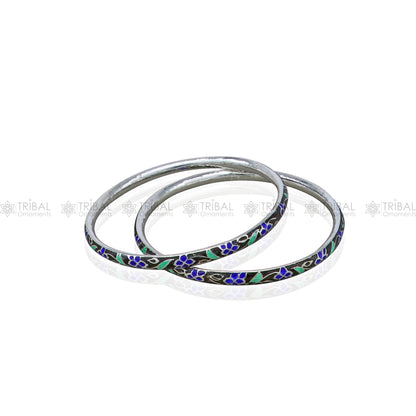 925 sterling silver bangle bracelet with colorful meenakari work, designer jewelry for brides by TRIBAL ORNAMENTS