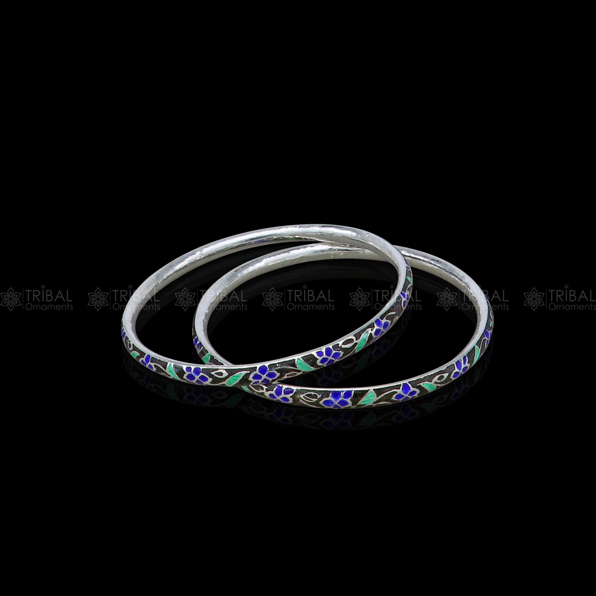 Sterling silver meenakari work designer bangle bracelet by TRIBAL ORNAMENTS, featuring intricate jewelry for brides and gifting.