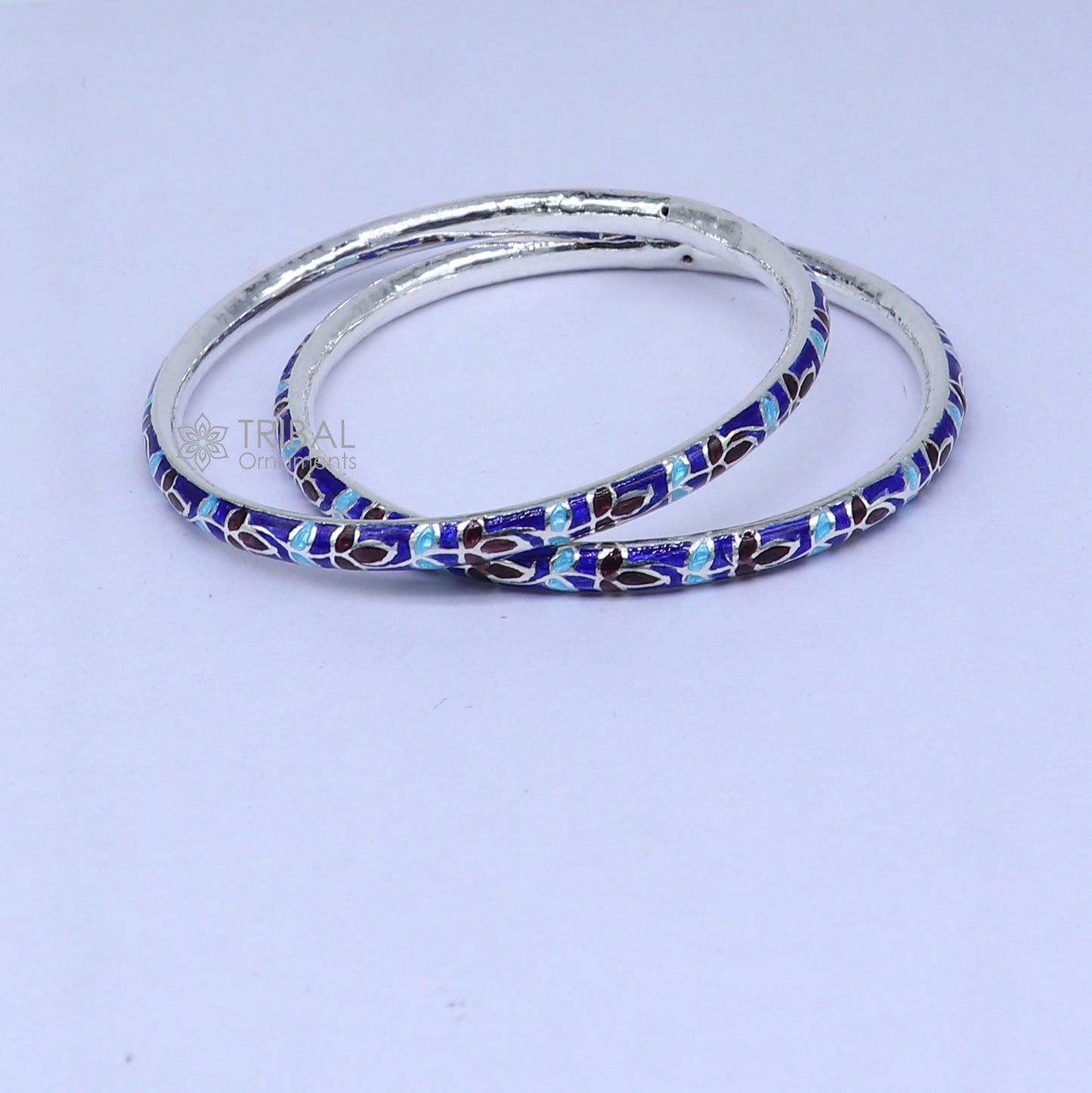 Sterling silver Meenakari work designer bangle bracelet by TRIBAL ORNAMENTS, featuring colorful traditional jewelry for brides.