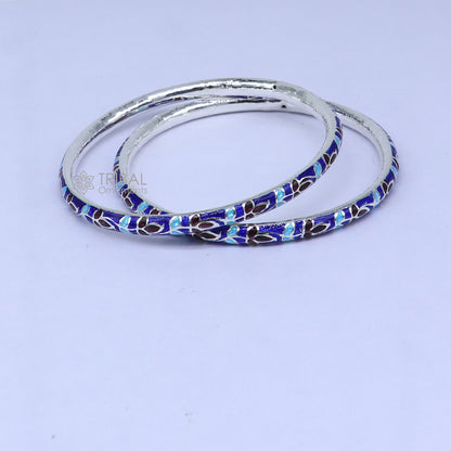 Sterling silver Meenakari work designer bangle bracelet by TRIBAL ORNAMENTS, featuring colorful traditional jewelry for brides.