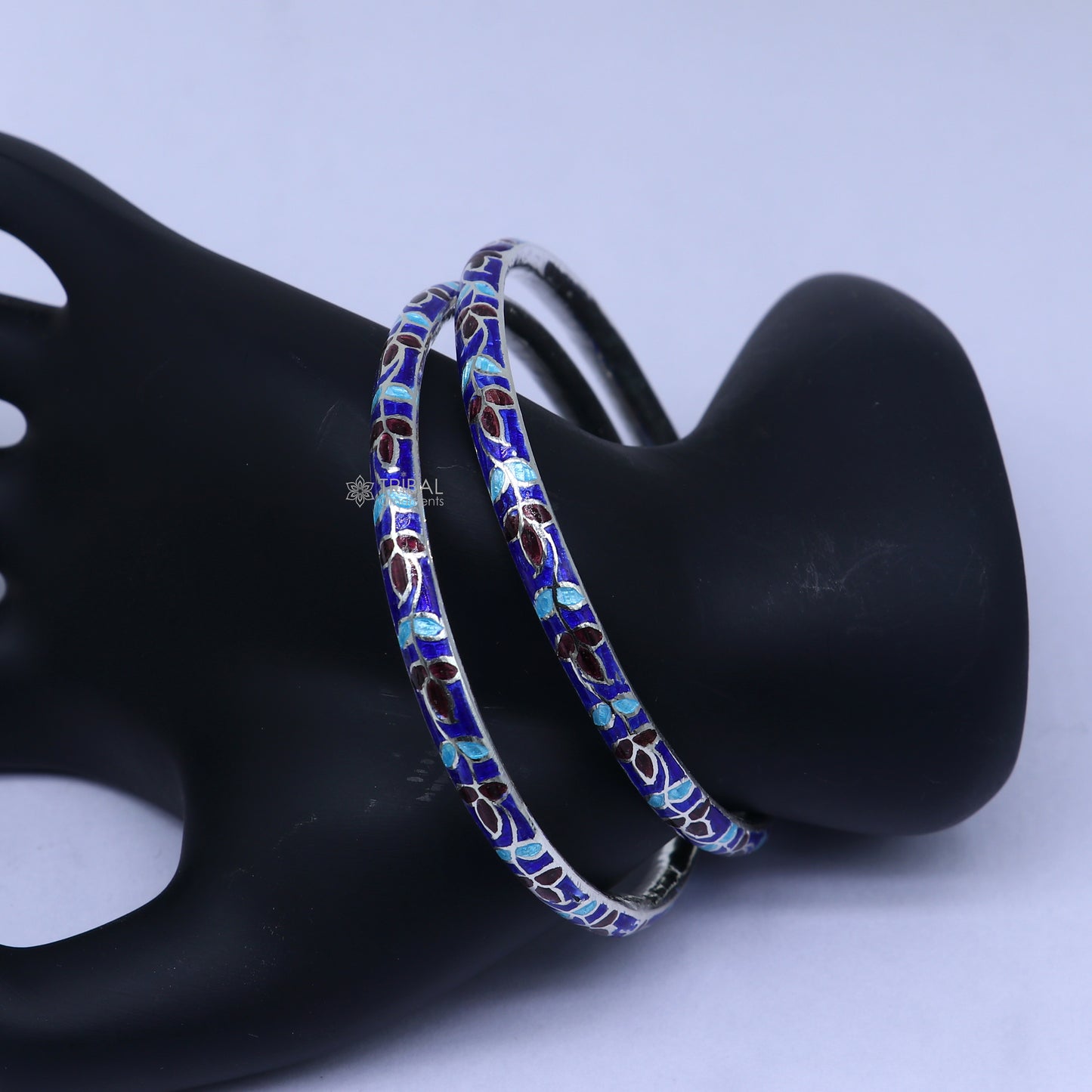 925 sterling silver meenakari bangle bracelet with intricate designer work, perfect for gifting or bridal jewelry by TRIBAL ORNAMENTS.