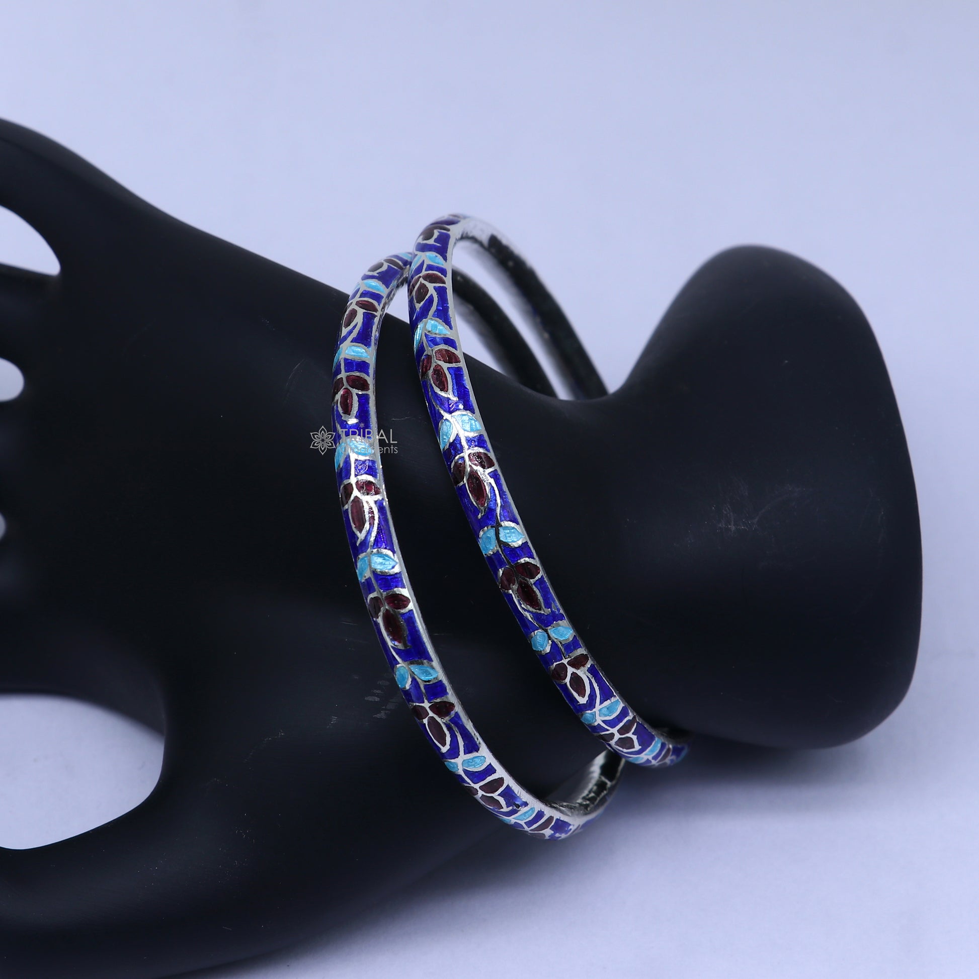 925 sterling silver meenakari bangle bracelet with intricate designer work, perfect for gifting or bridal jewelry by TRIBAL ORNAMENTS.