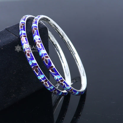 925 sterling silver meenakari designer bangle bracelet with intricate colorful patterns, perfect for weddings and special occasions.