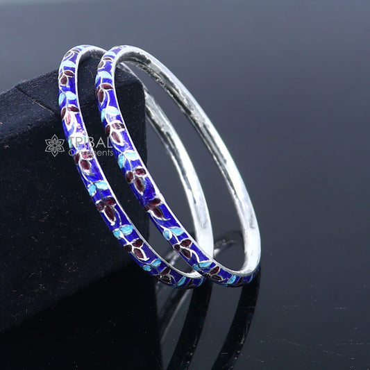 925 sterling meenakari  work designer bangle bracelet pure silver gifting jewelry, brides made bangles ba434 - TRIBAL ORNAMENTS