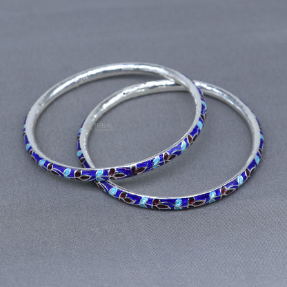 925 sterling silver Meenakari work designer bangle bracelet with intricate patterns, ideal for gifting or bridal jewelry.