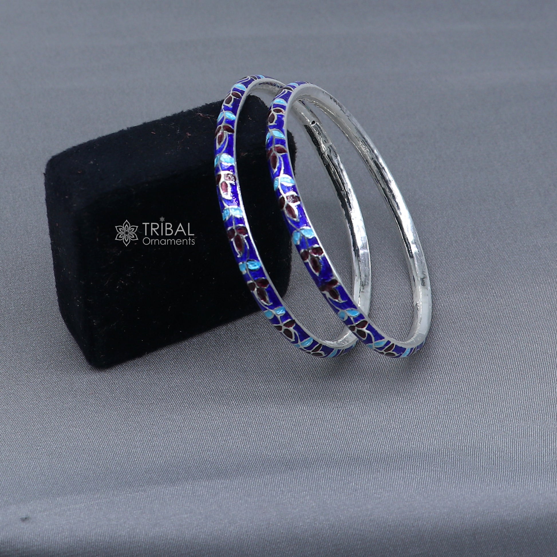 925 sterling silver bangle bracelet with colorful meenakari work, designer jewelry by TRIBAL ORNAMENTS for brides and gifting.