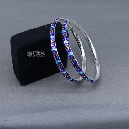 925 sterling silver bangle bracelet with colorful meenakari work, designer jewelry by TRIBAL ORNAMENTS for brides and gifting.
