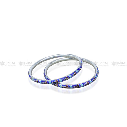 925 sterling silver bangle bracelet with colorful meenakari design, traditional designer jewelry for brides and gifting by TRIBAL ORNAMENTS.