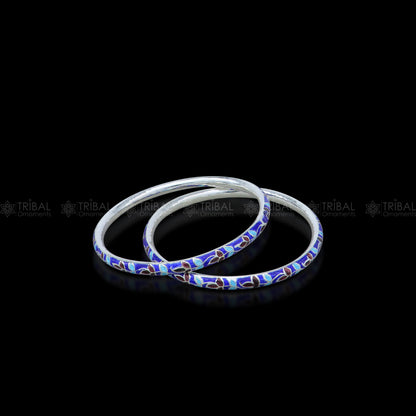 925 sterling silver meenakari work designer bangle bracelet with intricate patterns, ideal for bridal jewelry and gifting.
