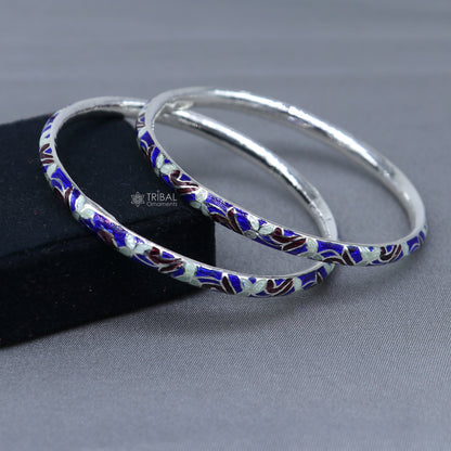 925 sterling silver Meenakari work designer bangle bracelet by TRIBAL ORNAMENTS, featuring intricate jewelry craftsmanship.