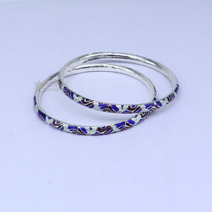 925 sterling silver bangle bracelet with colorful meenakari work, designer jewelry by TRIBAL ORNAMENTS, perfect for gifting and brides.