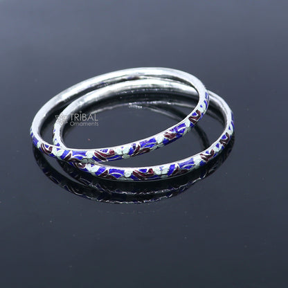 925 sterling silver bangle bracelet with colorful meenakari work, designer jewelry by TRIBAL ORNAMENTS, perfect for gifting or bridal wear